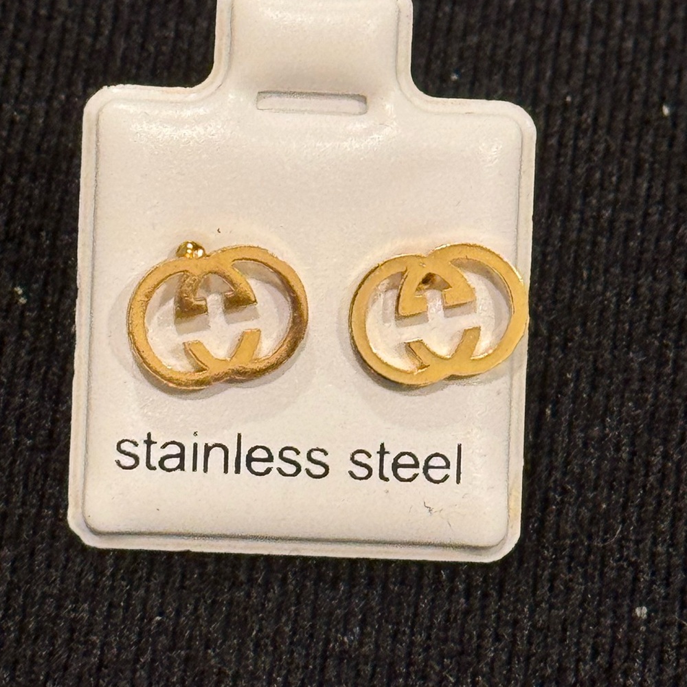 Fashion Jewelry Gold Stainless Steel Monogram Earrings .25 inch